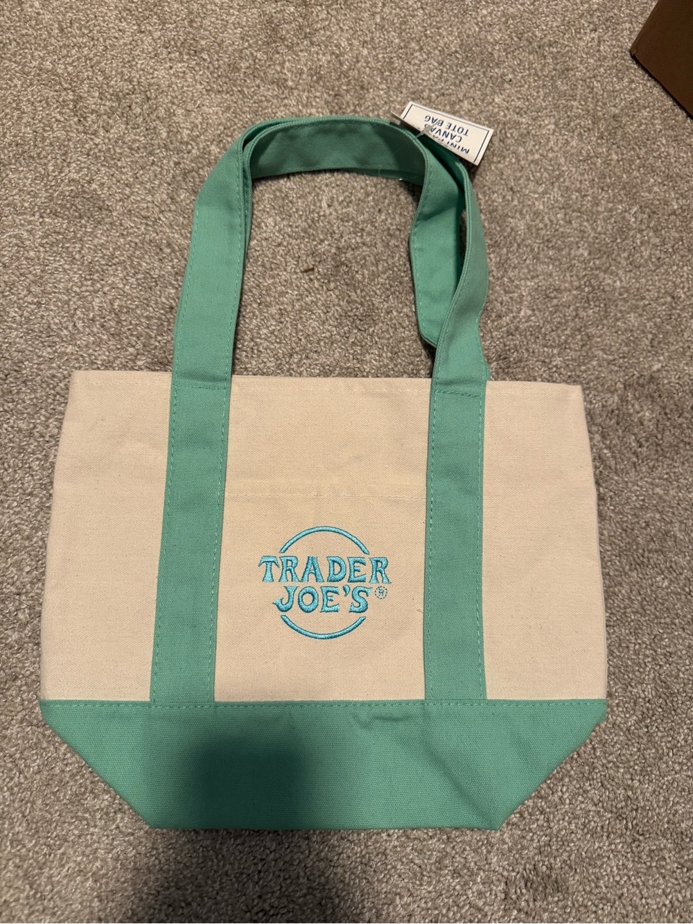 Trader Joe’s Mini Pastel Canvas Tote Bag in Mint Green - Picture 1 of 2